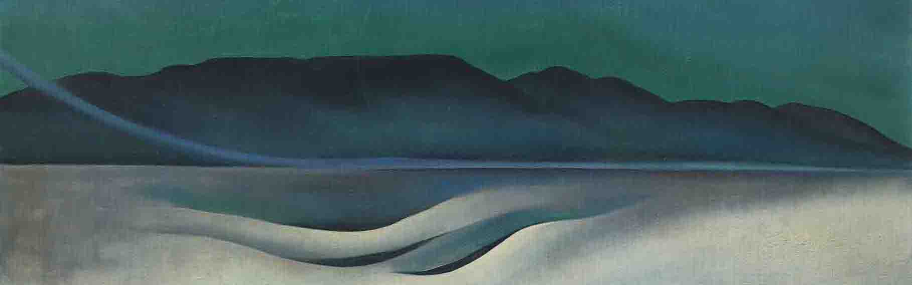 Georgia O’Keeffe (American, 1887–1986), Lake George, 1924, oil on canvas, 18-1/8 x 35-1/8 inches. Bequest of James R. and Barbara R. Palmer, 2019.97. © 2021 Georgia O'Keeffe Museum / Artists Rights Society (ARS), New York