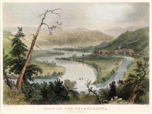 Archibald Dick after Charles Cousen after William Henry Bartlett, View on the Susquehanna (Above Owego), 1846, engraving and etching on steel, with hand coloring, 6 1/2 x 10 1/4 inches. From the January 1846 issue of The Ladies’ Repository. Partial gift and purchase from John C. O’Connor and Ralph M. Yeager, 86.631