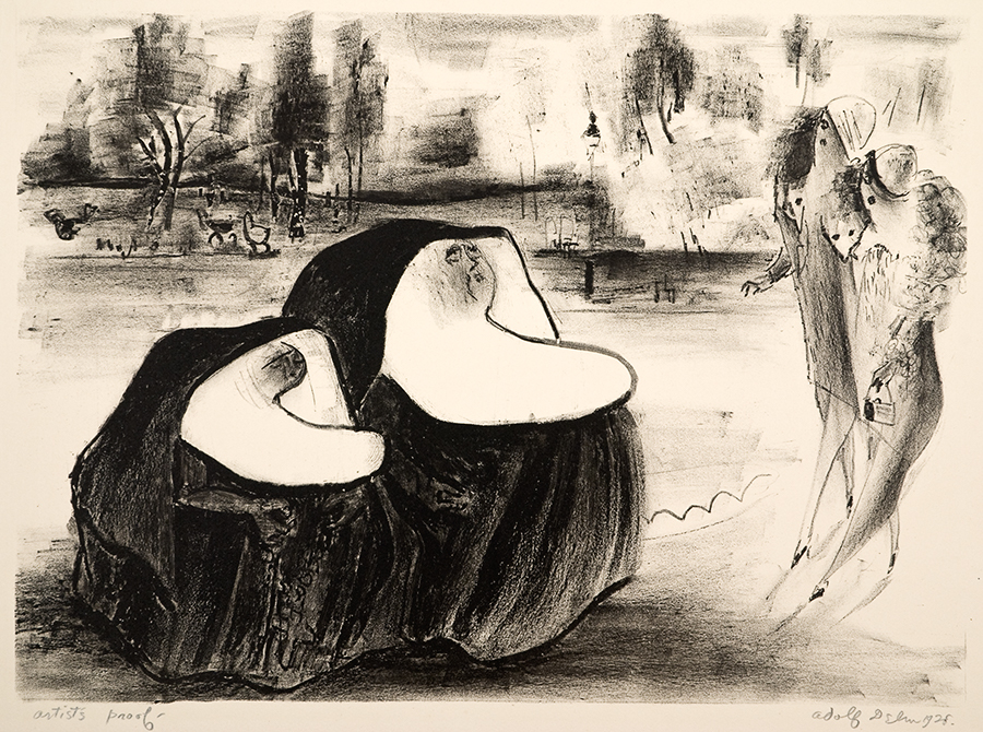 Adolf Dehn, Sisters, from Paris Lithographs, 1928, lithograph, 15-1/8 x 22-1/8 inches. Palmer Museum of Art, Transfer from The Pennsylvania State University Libraries Print Collection, 2009.59.2
