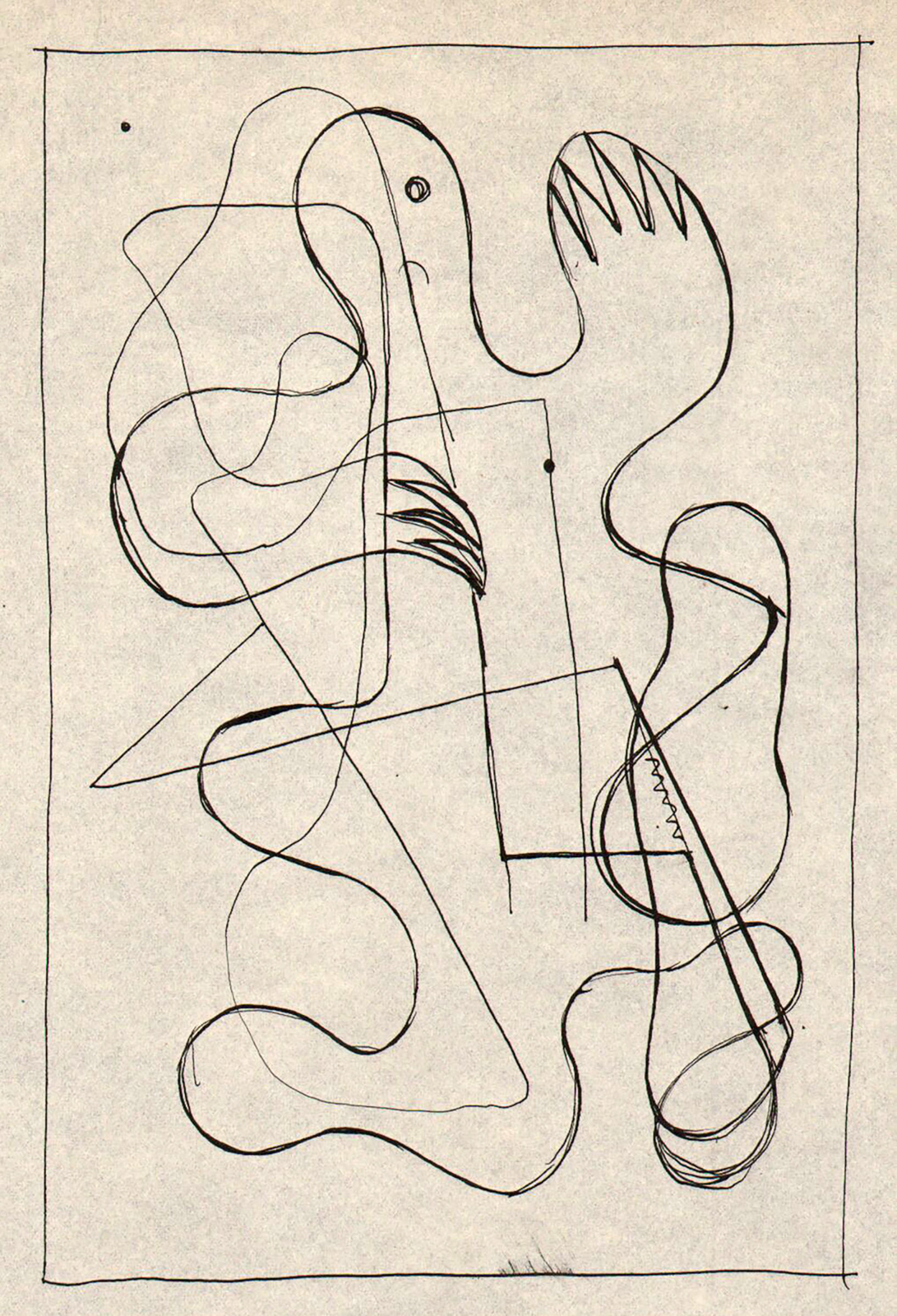 Morris Blackburn, Study for Emergence, 1948, ink on Japanese paper, 14 x 11 ½ inches. Morris Blackburn estate, PAFA, courtesy of Dolan/Maxwell