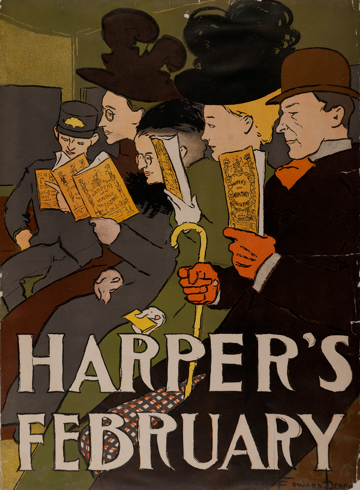 Edward Penfield, Harper’s February, 1897, color lithograph, 18 1/2 x 13 7/16 inches. Palmer Museum of Art, Gift of Jack R. Bershad, 95.107.